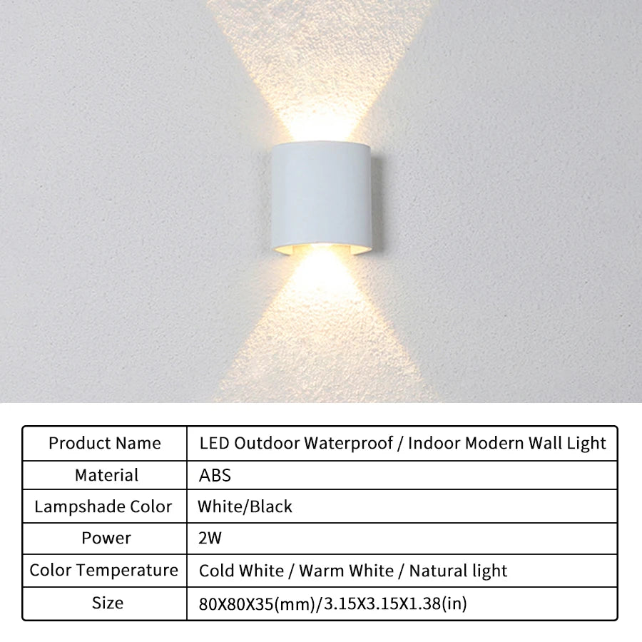 2W LED Wall Lamp - Outdoor Waterproof Garden Lighting, Indoor Bedroom Living Room Stairs Wall Light